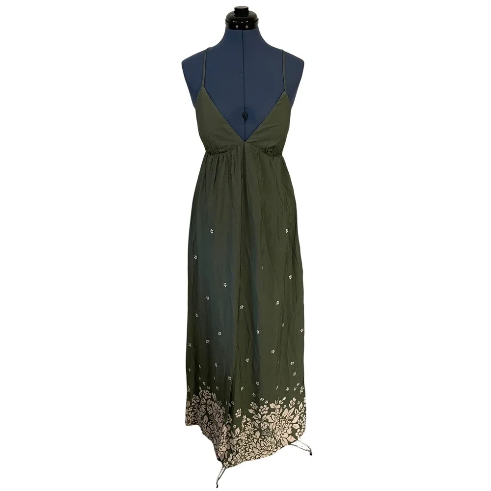 Abercrombie & Fitch Green Floral Flowy Maxi Dress Open Back Boho Fairy Beach‎ MT